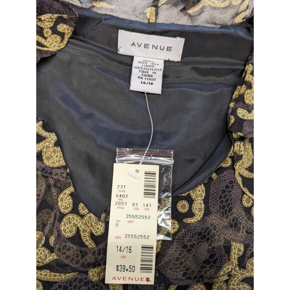 Avenue Paisley Semi-Sheer 3/4 Sleeve Silk Button Up Ruffle Blouse 14/16 NWT - Picture 6 of 11